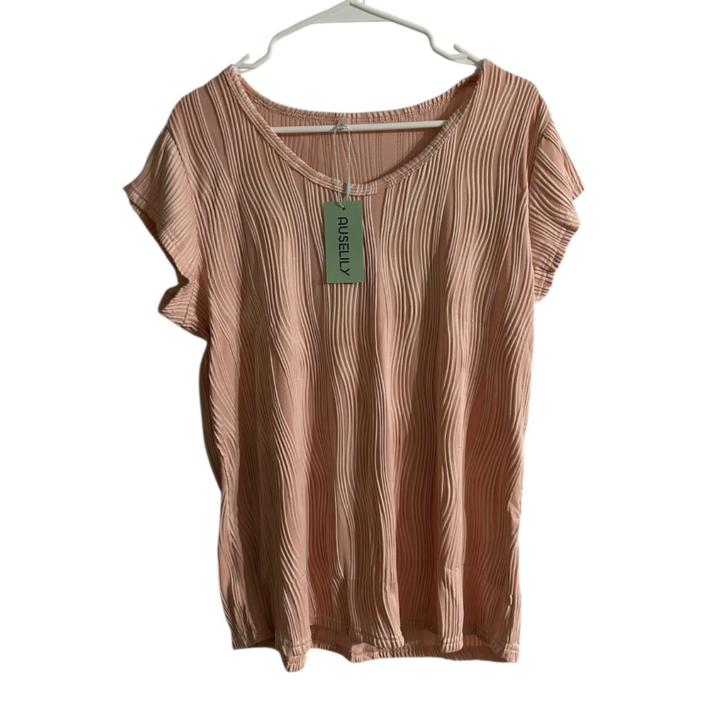 Women's Soft Coral Pleated Short Sleeve Top